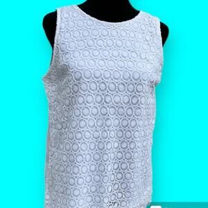 LOFT embroidered lace sleeveless top, white, women's size M Petite